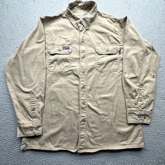 Lapco FR 7 oz Uniform Shirt Mens Large Khaki Flame-Resistant Cotton Twill IKH7 - Picture 1 of 11